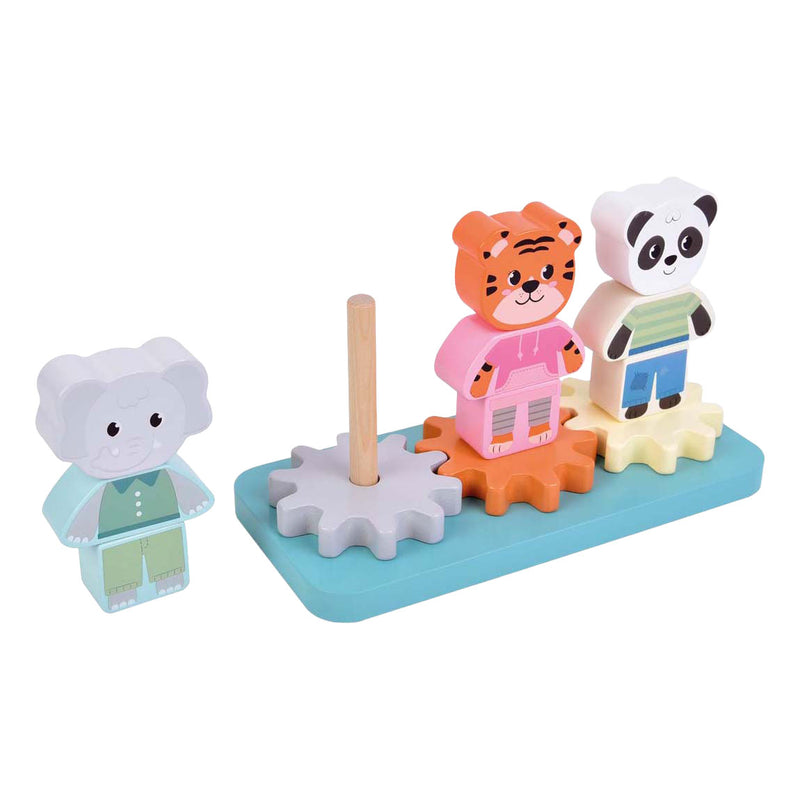Afbeelding laden in galerijviewer, Small foot - houten stapelspel met tandwielen jungle friends fsc
