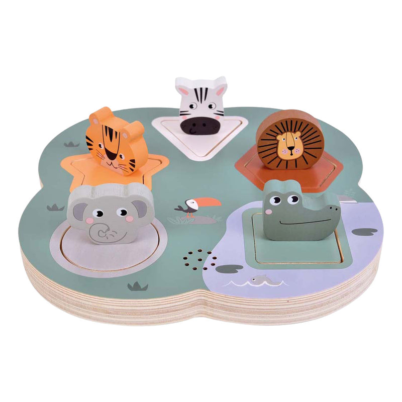 Afbeelding laden in galerijviewer, Small foot - houten 3d dierengeluiden puzzel safari