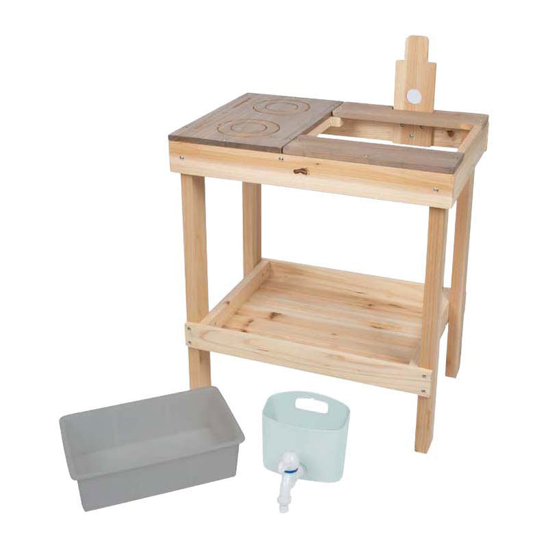 Afbeelding laden in galerijviewer, Small foot houten modderkeuken en speeltafel voor buitenplezier.