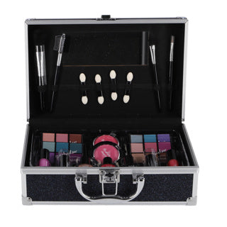Afbeelding laden in galerijviewer, Casuelle aluminium make-up koffer donkerblauw glitter