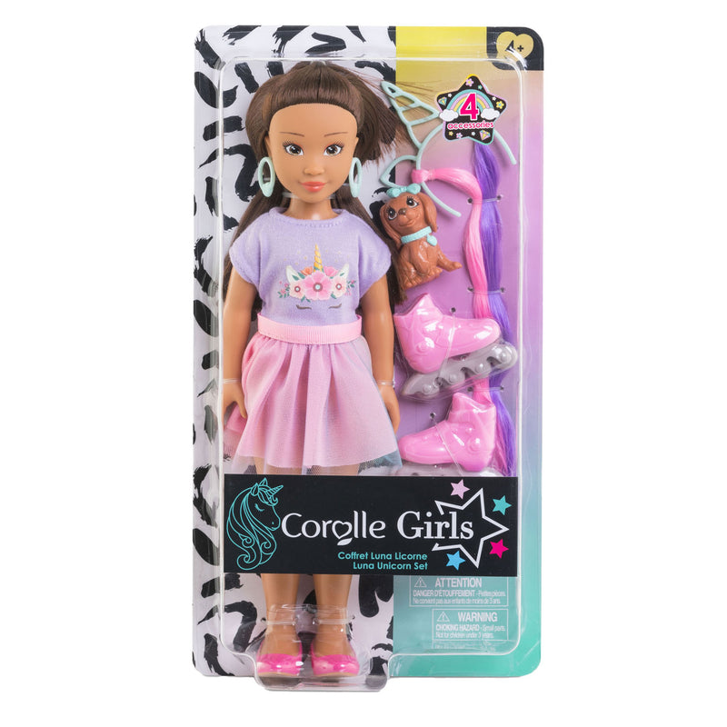 Afbeelding laden in galerijviewer, Corolle modepop luna eenhoorn met accessoires en hond - 28 cm.