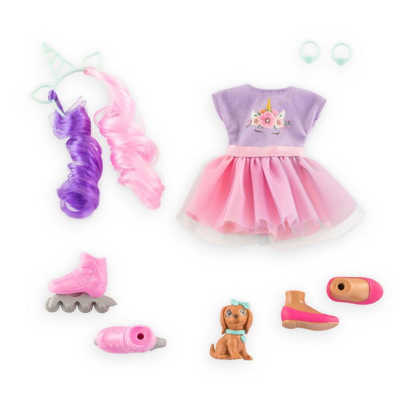 Afbeelding laden in galerijviewer, Corolle modepop luna eenhoorn met accessoires en hond - 28 cm.