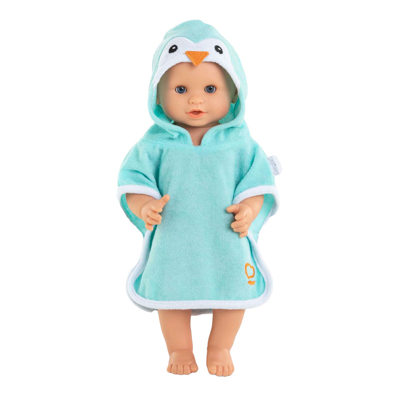 Afbeelding laden in galerijviewer, Corolle badcape babypop pinguin 36cm - poppenaccessoire blauw.