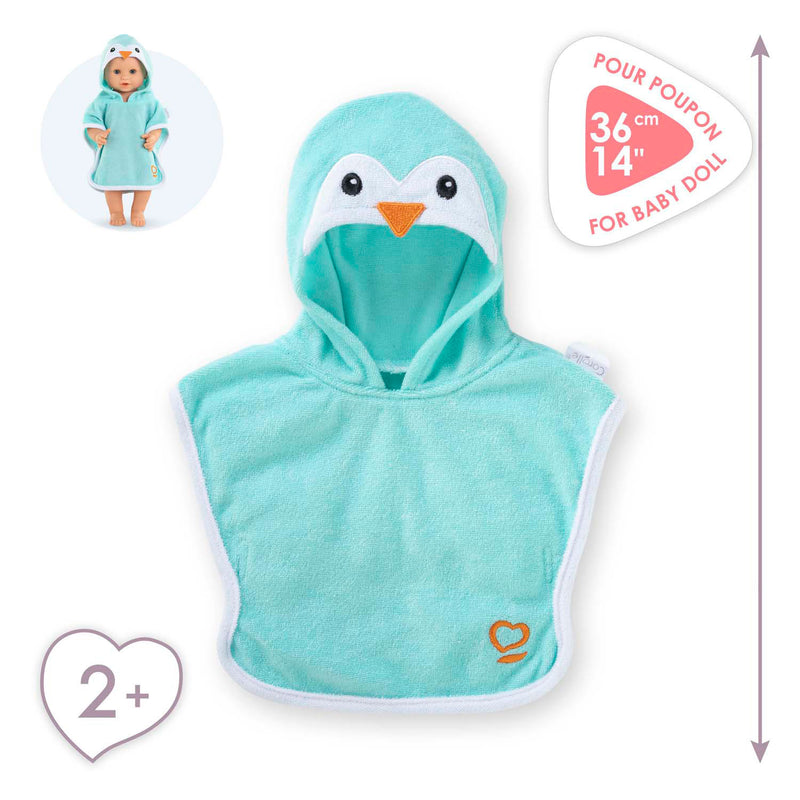Afbeelding laden in galerijviewer, Corolle badcape babypop pinguin 36cm - poppenaccessoire blauw.