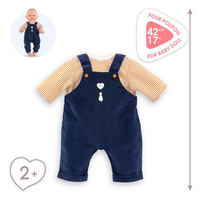 Afbeelding laden in galerijviewer, Corolle t-shirt en marineblauw overall voor babypop, 42cm
