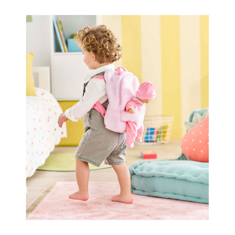 Afbeelding laden in galerijviewer, Corolle poppen draagrugzak roze pluche 30cm babypop accessoire.