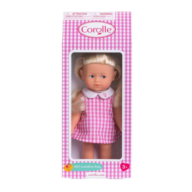 Afbeelding laden in galerijviewer, Corolle babypop mini corolline rosy met roze geruite jurk pop.