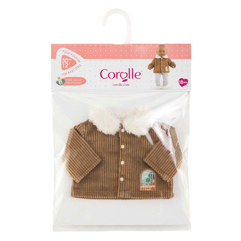 Afbeelding laden in galerijviewer, Corolle poppenjasje velours kleine ontdekker 30cm bruin fleece.