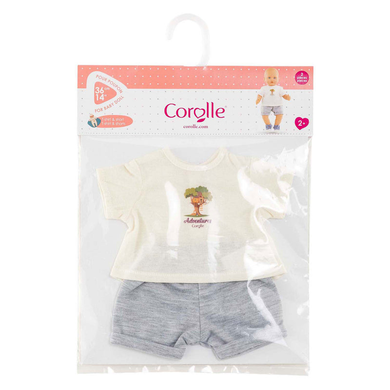 Chargez l'image dans la visionneuse de la galerie, Corolle poppenoutfit t-shirt en korte broek babypop 36cm grijs.