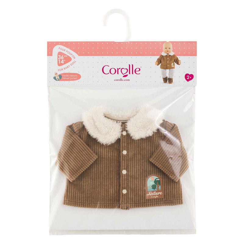 Afbeelding laden in galerijviewer, Corolle poppenjasje velours kleine ontdekker 36cm bruin fleece natuurprint.