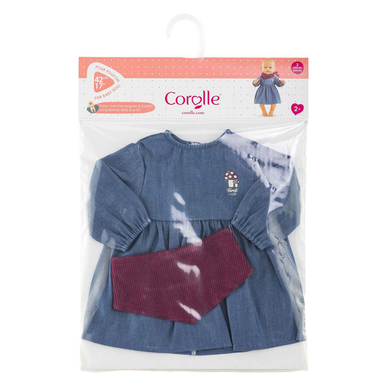 Chargez l'image dans la visionneuse de la galerie, Corolle poppenjurk jeans met sjaal voor babypop 42cm - poppenkleding.