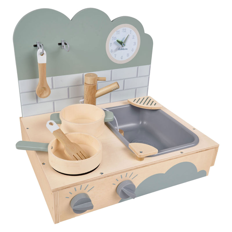 Cargue la imagen en el visor de la galería, Eichhorn houten speelkeuken - compacte meeneemkeuken voor kinderen.