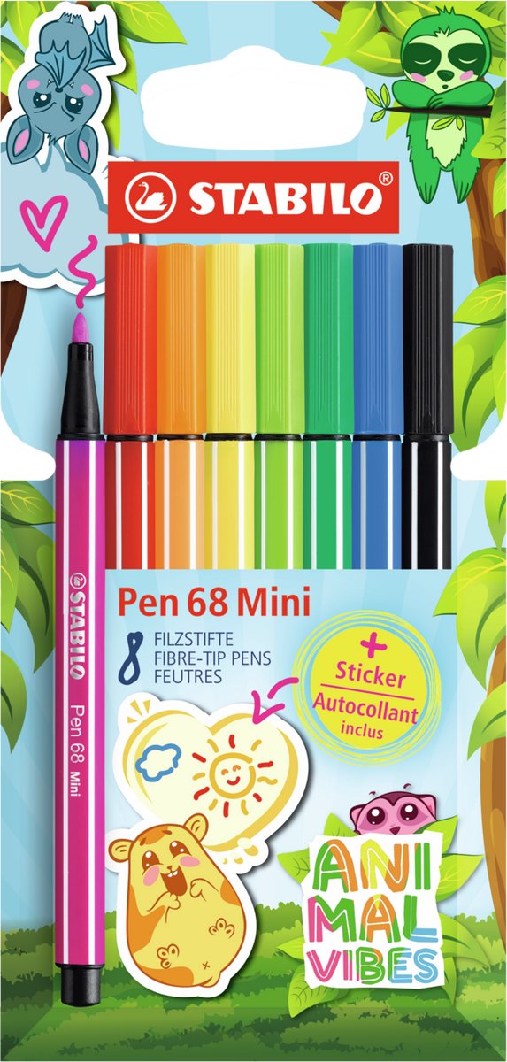 Chargez l'image dans la visionneuse de la galerie, Stabilo pen 68 mini - premium viltstift - animal vibes - etui met 8 kleuren + sticker