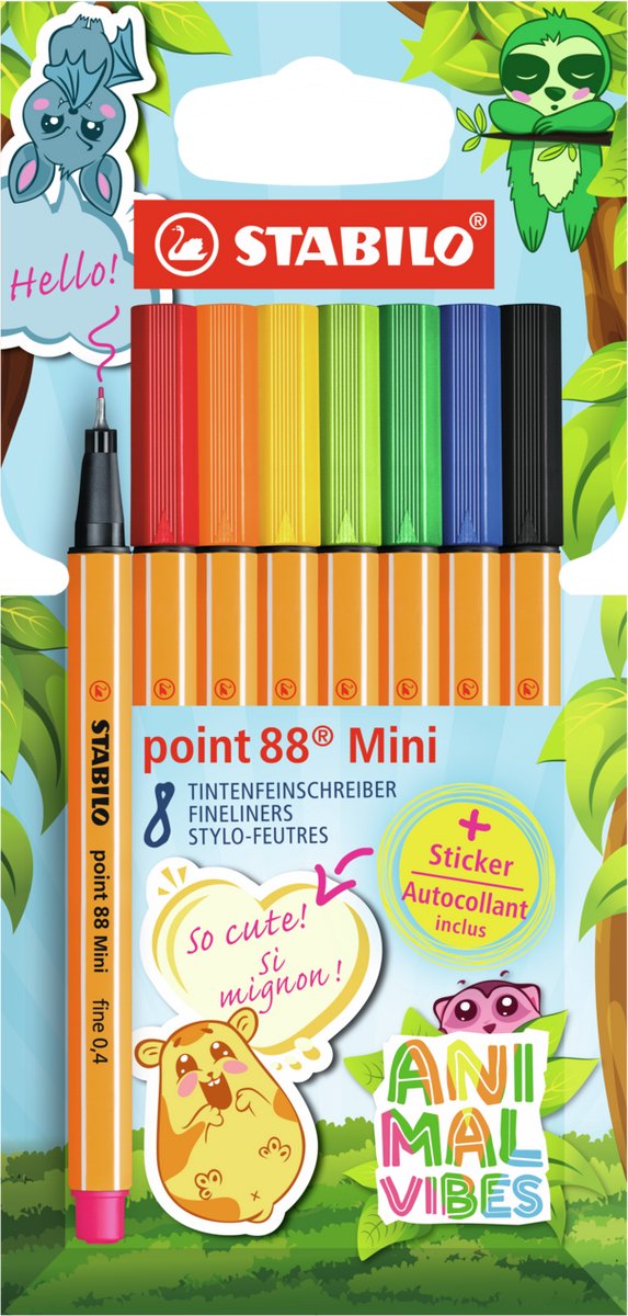 Afbeelding laden in galerijviewer, Stabilo point 88 mini - premium fineliner - animal vibes - etui met 8 kleuren + sticker