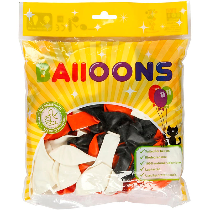 Afbeelding laden in galerijviewer, Https: www.cchobby.nl ballonnen-rond-d-23-26-cm-zwart-oranje-wit-100-stuk-1-doos