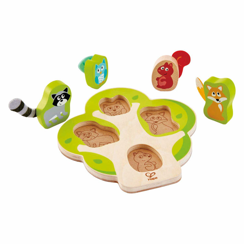 Load image into Gallery viewer, Hape wie zit er in de boom vormenpuzzel - 5dlg.