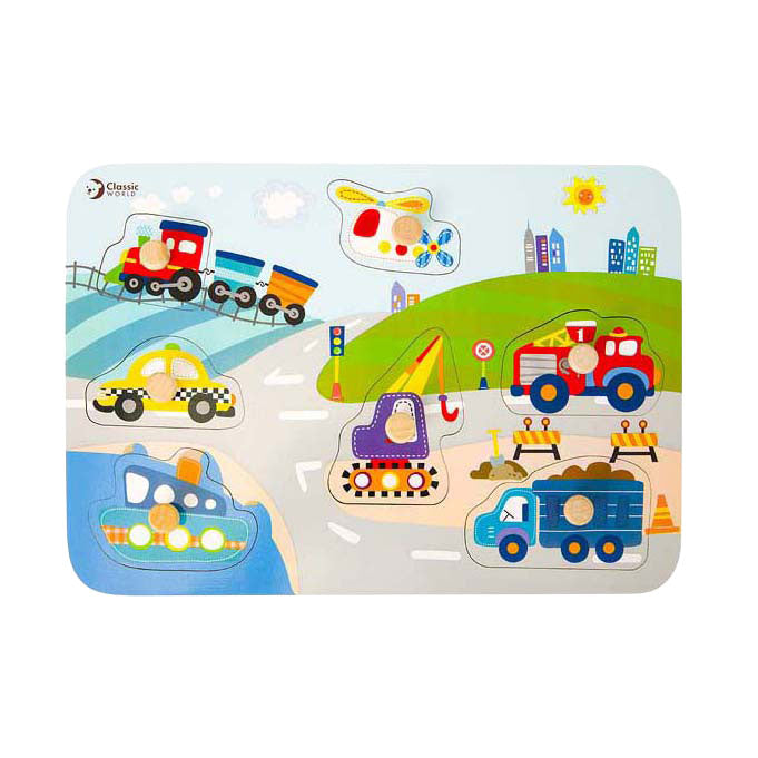 Load image into Gallery viewer, Classic world houten noppenpuzzel verkeer, 8st.
