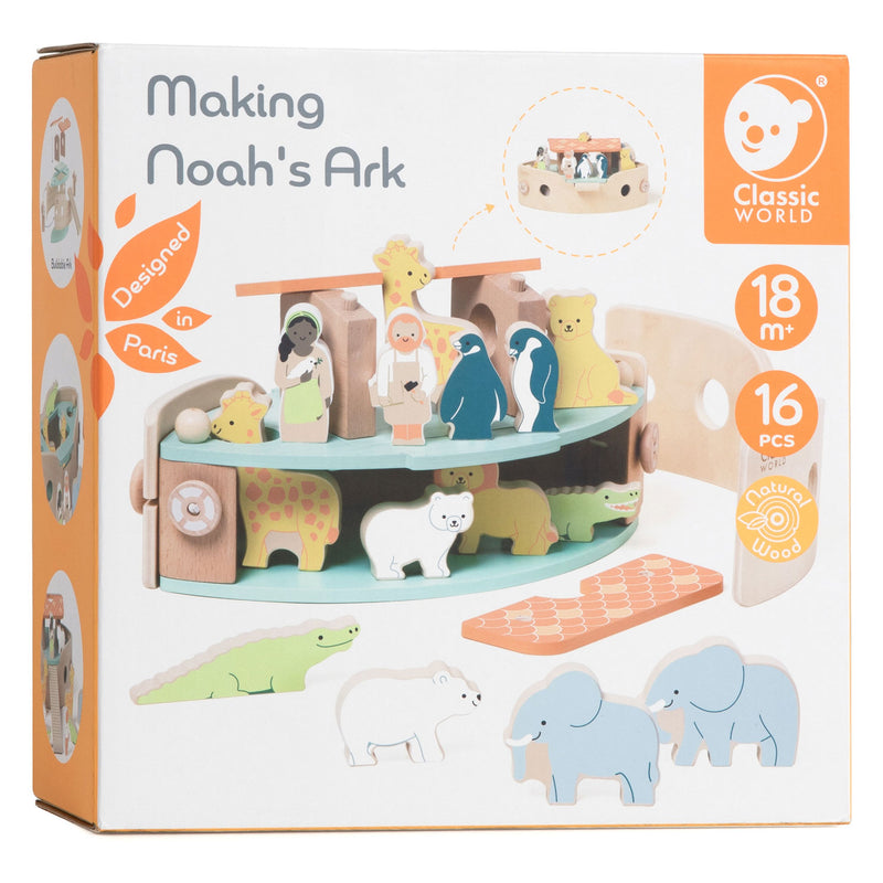 ギャラリービューアに画像をロードする, Classic world houten noah's ark boot bouwset met dieren, 16dlg.