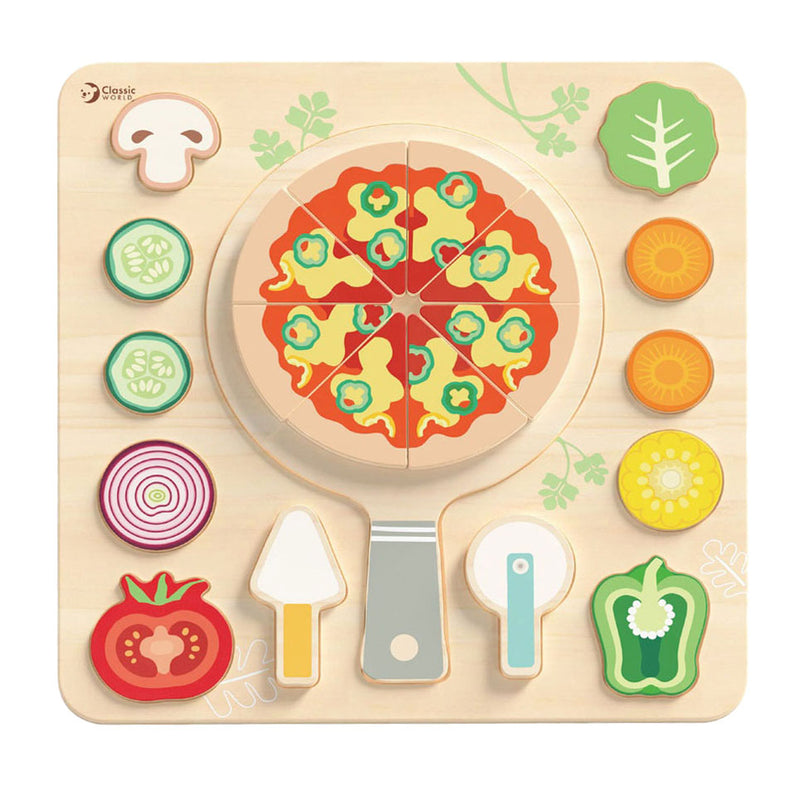 Afbeelding laden in galerijviewer, Classic world houten speelgoed vormenpuzzel pizza 22 stuks educatief.