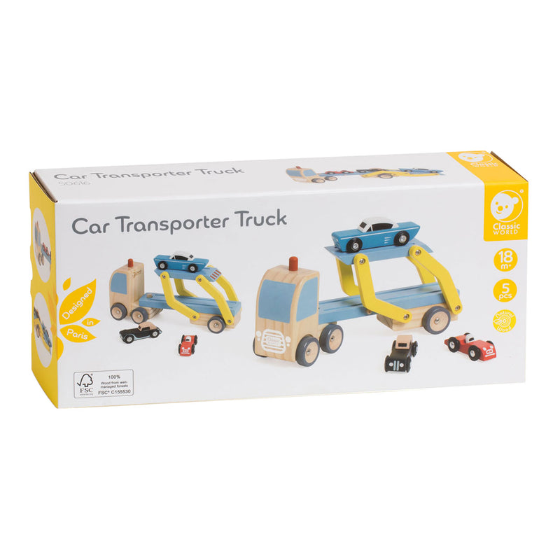 Afbeelding laden in galerijviewer, Lobbes speelgoed bv classic world houten transporter met 3 auto's
