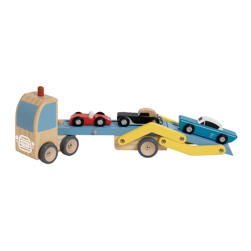 Afbeelding laden in galerijviewer, Lobbes speelgoed bv classic world houten transporter met 3 auto's
