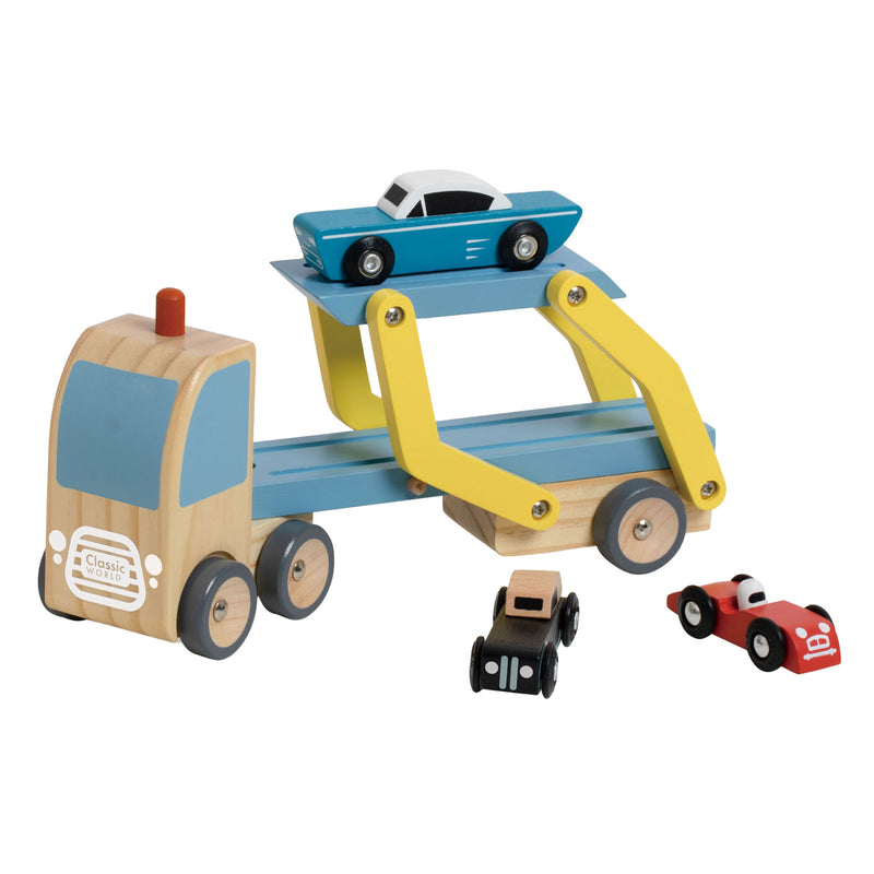 Load image into Gallery viewer, Lobbes speelgoed bv classic world houten transporter met 3 auto's