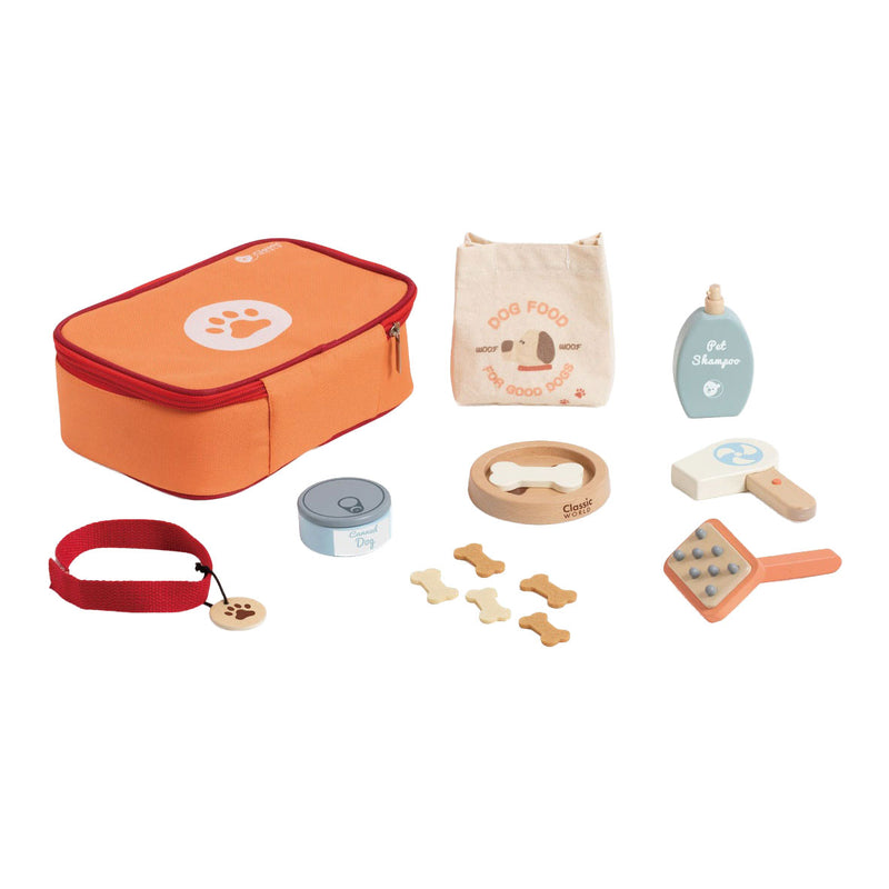 Afbeelding laden in galerijviewer, Classic world houten dieren verzorgen speelset - rollenspel speelgoed tas 16dlg.