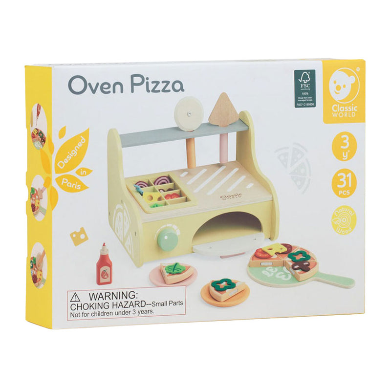 ギャラリービューアに画像をロードする, Classic world houten speelgoed pizzaoven speelset met accessoires.