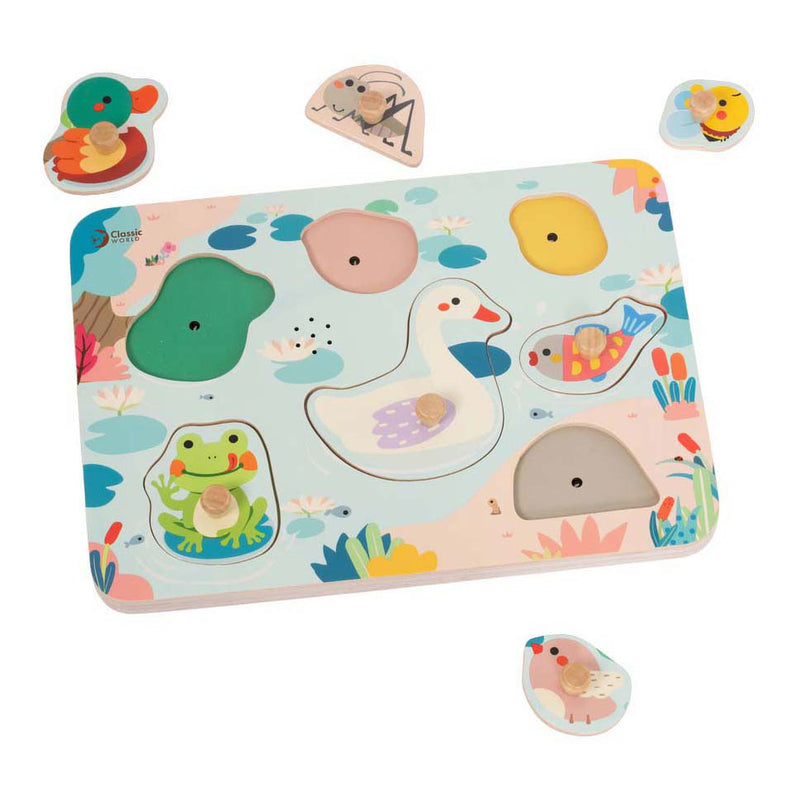 Cargue la imagen en el visor de la galería, Classic world houten puzzel poel geluid educatief speelgoed.