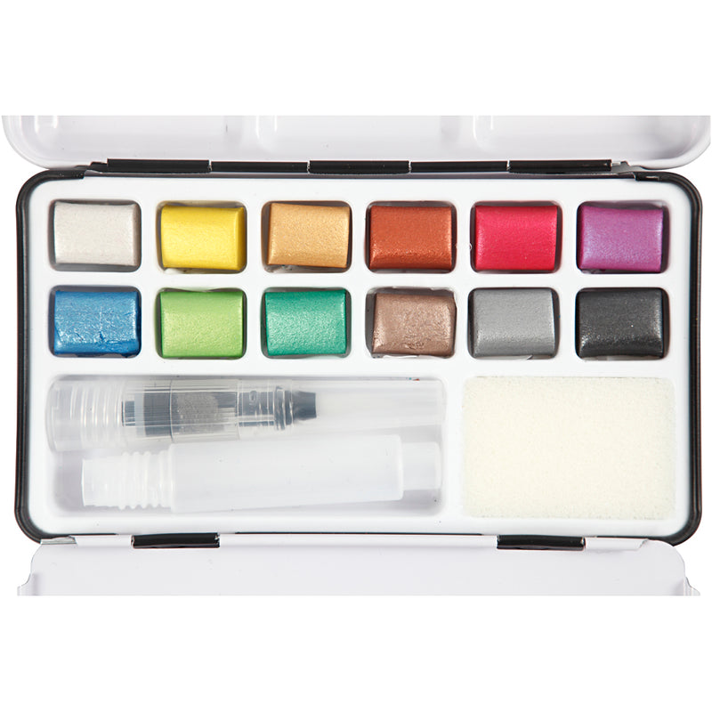 Afbeelding laden in galerijviewer, Pigment art set of 12 metallic watercolor paints