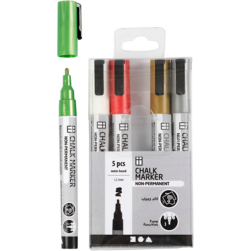 Afbeelding laden in galerijviewer, Creativ company krijt markers metallic kleuren, 5st.