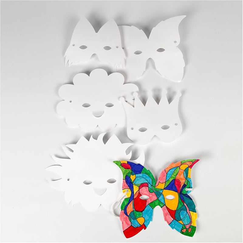 Afbeelding laden in galerijviewer, Creativ company http: www.cchobby.nl fantasiemaskers-inclusief-elastiek-h-15-20-cm-230-gr-wit-5-stuk-1-doos