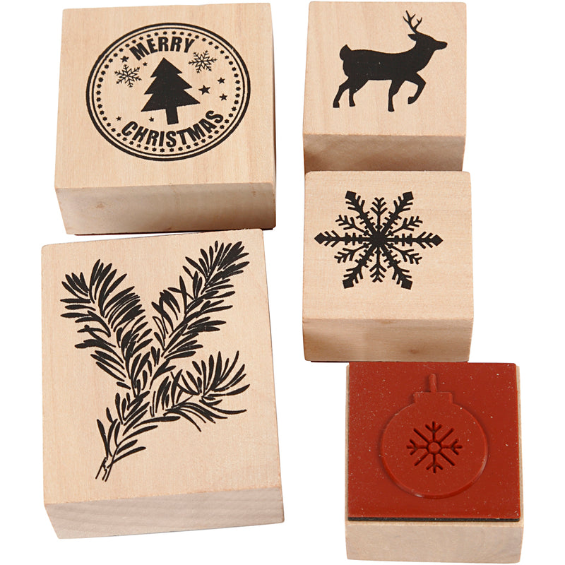 Load image into Gallery viewer, Creativ company houten stempelset kerstmis, 5dlg.