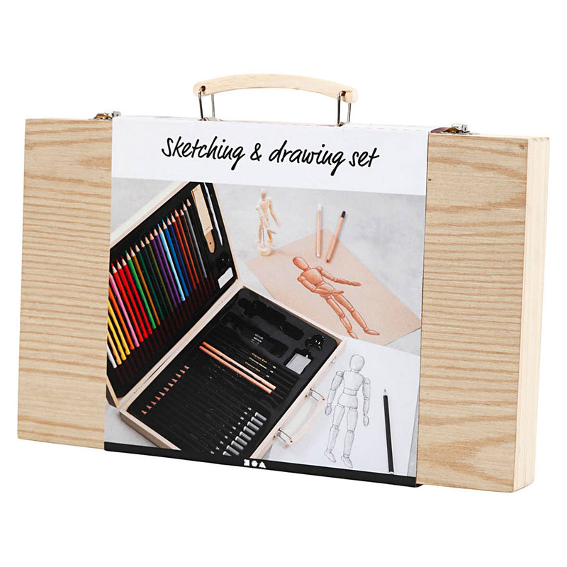 Load image into Gallery viewer, Creativ company schets en tekenset in houten koffer