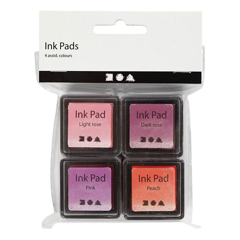 Afbeelding laden in galerijviewer, Creativ company stempelinkt, peach, roze, lichtroze, donkerroze, h: 2 cm, afm 3,5x3,5 cm, 4 stuk 1 doos