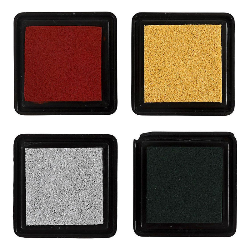 Afbeelding laden in galerijviewer, Creativ company stempelinkt, goud, lime groen, kerstrood, zilver, h: 2 cm, afm 3,5x3,5 cm, 4 stuk 1 doos