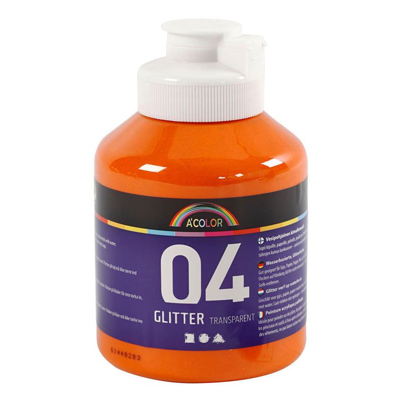 Load image into Gallery viewer, Creativ company acrylverf glitter voor kinderen - oranje, 500ml
