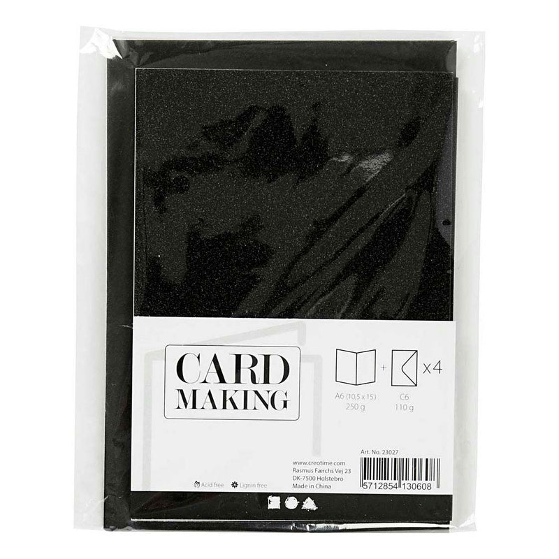 Load image into Gallery viewer, Creativ company kaarten en enveloppen 10,5x15cm glitter zwart - 4st.