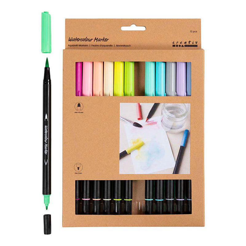 Afbeelding laden in galerijviewer, Creativ company dubbelzijdige aquarelmarker - 12 kleuren