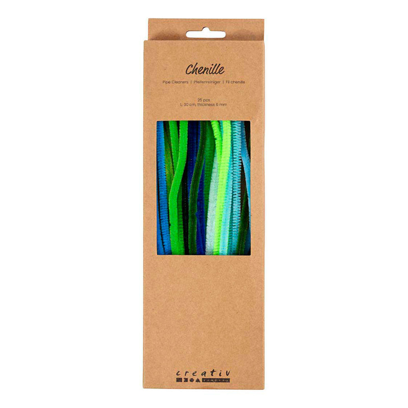 Load image into Gallery viewer, Creativ company chenille 6mm x 30cm groen en turquoise harmonie - 25st.