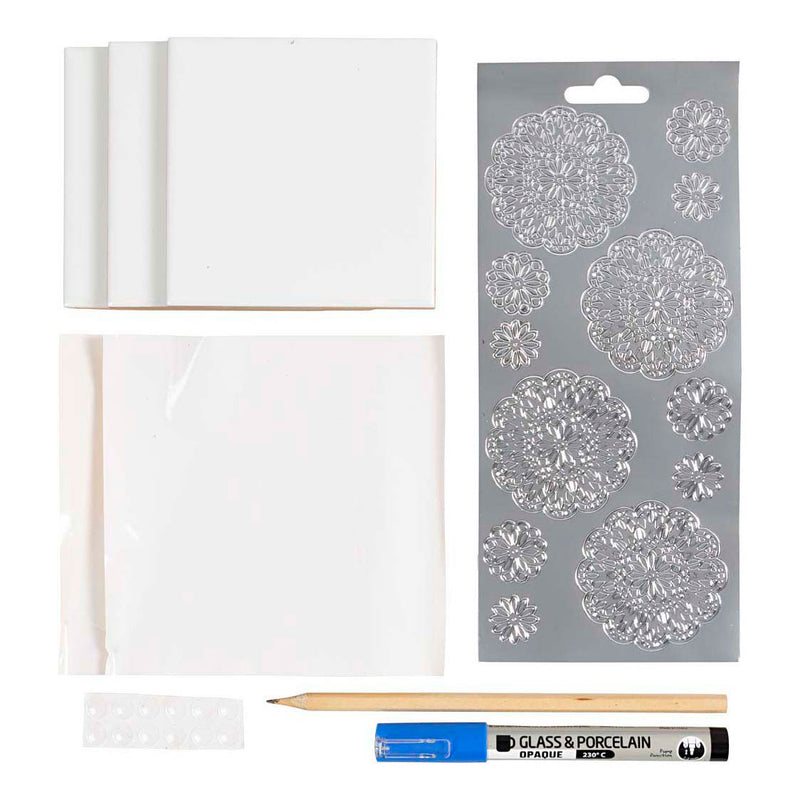 ギャラリービューアに画像をロードする, Creativ company mini hobbyset decoratie porseleinen onderzetters blauw