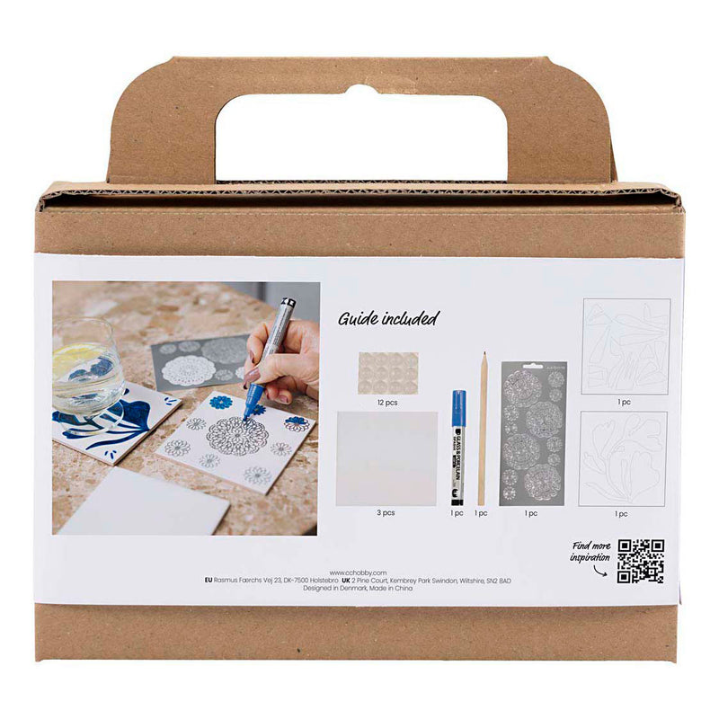 Load image into Gallery viewer, Creativ company mini hobbyset decoratie porseleinen onderzetters blauw