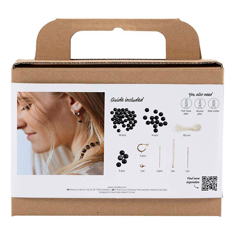 Afbeelding laden in galerijviewer, Creativ company mini hobbyset sieraden halsketting en oorbellen zwart en wit