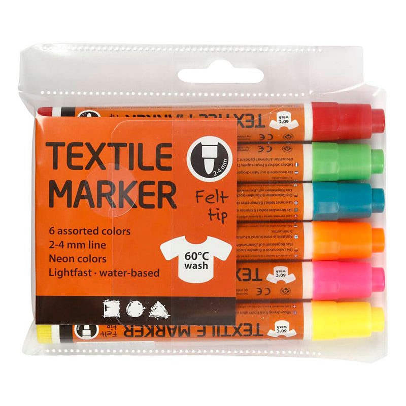 Afbeelding laden in galerijviewer, Creativ company textielstiften neon kleuren - lijndikte 2-4mm - 6st.