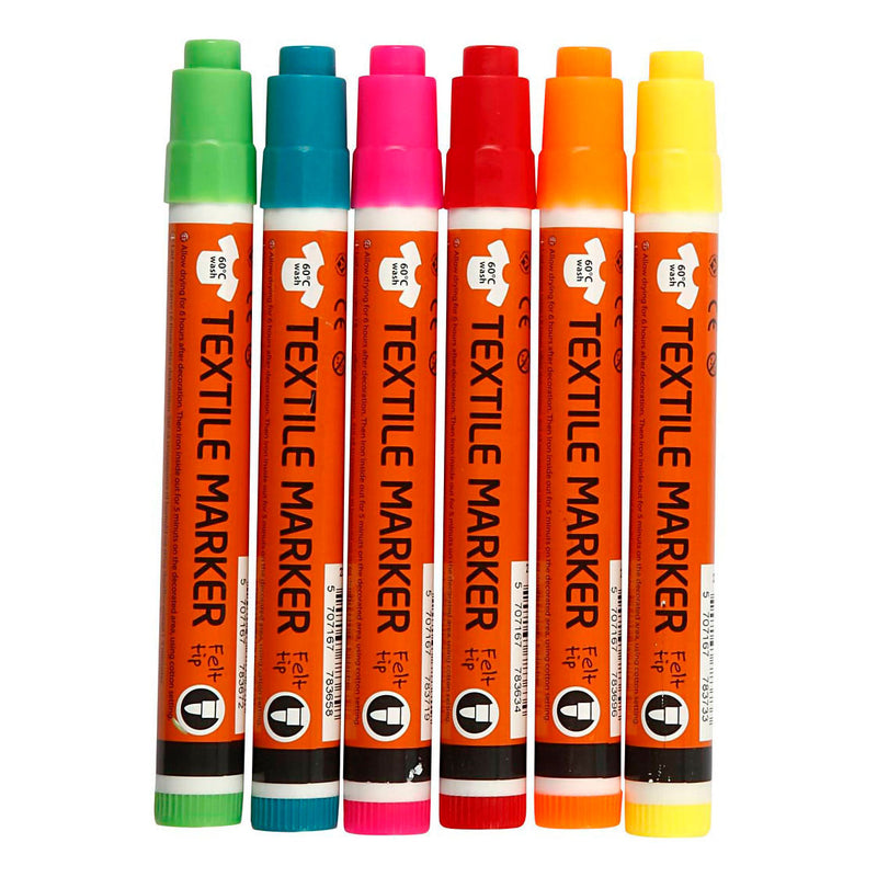 Afbeelding laden in galerijviewer, Creativ company https: www.cchobby.nl textielstiften-lijndikte-2-4-mm-neon-kleuren-6-stuk-1-doos