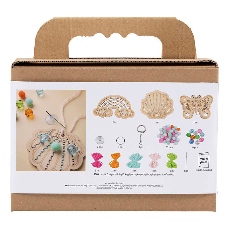 Afbeelding laden in galerijviewer, Creativ company mini hobbyset borduurwerk - vlinder, schelp en regenboog