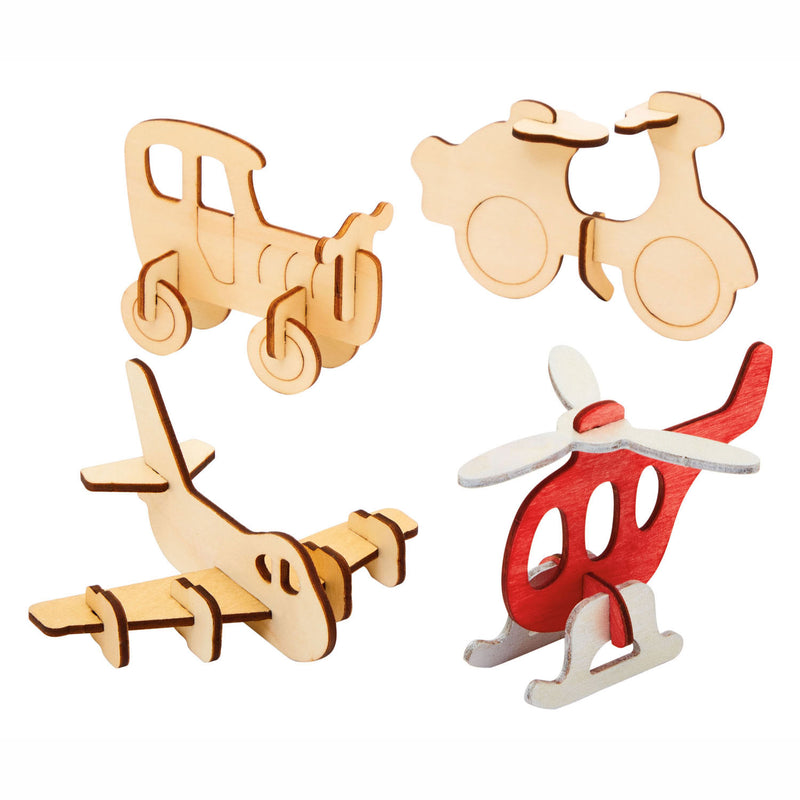 Load image into Gallery viewer, Colorations bouwpakketje houten 3d voertuigen, set van 4