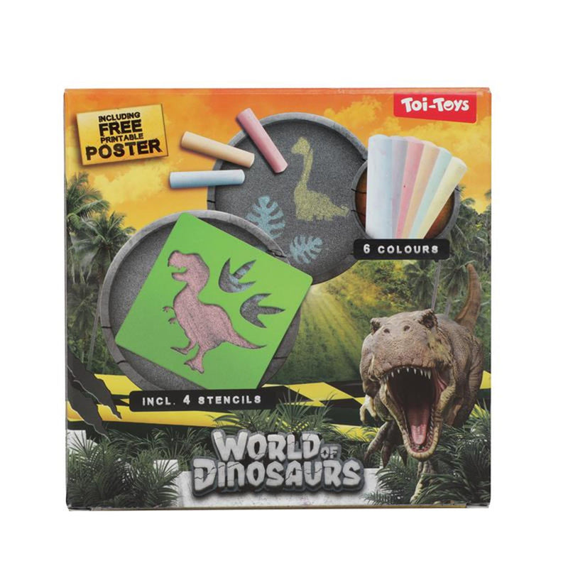 Load image into Gallery viewer, Toi-toys world of dinosaurs stoepkrijt dino met sjablonen, 10dlg.