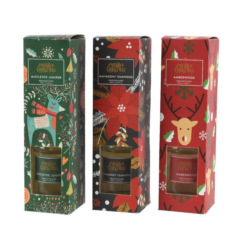 Afbeelding laden in galerijviewer, Decoris kerst geurset met geurstokjes 5,5x5,5x20cm 3 assorti