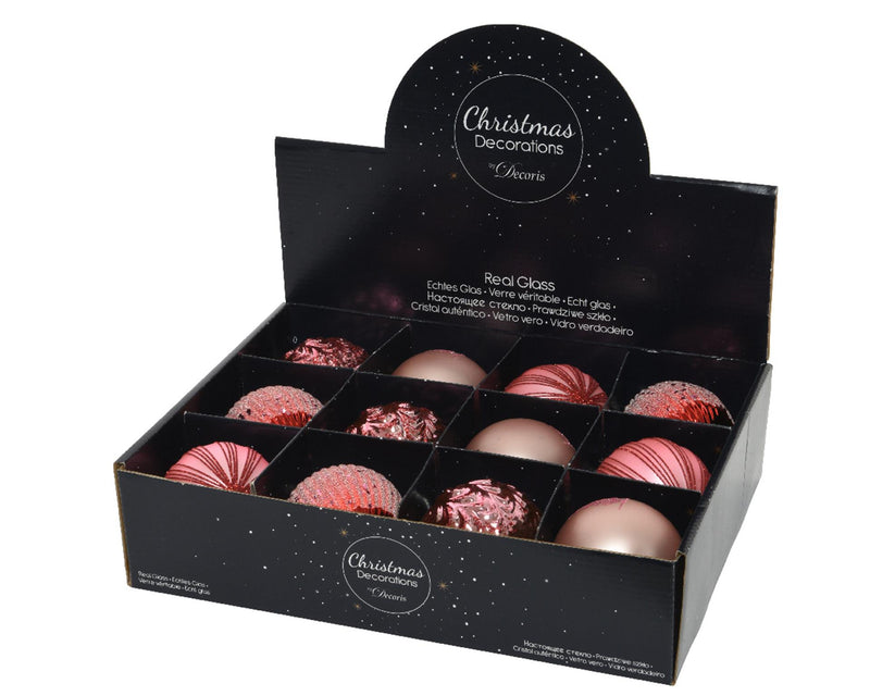 Laden Sie das Bild in Galerie -Viewer, Decoris kerstballen glas ã˜8cm doos a 12 stuks roze